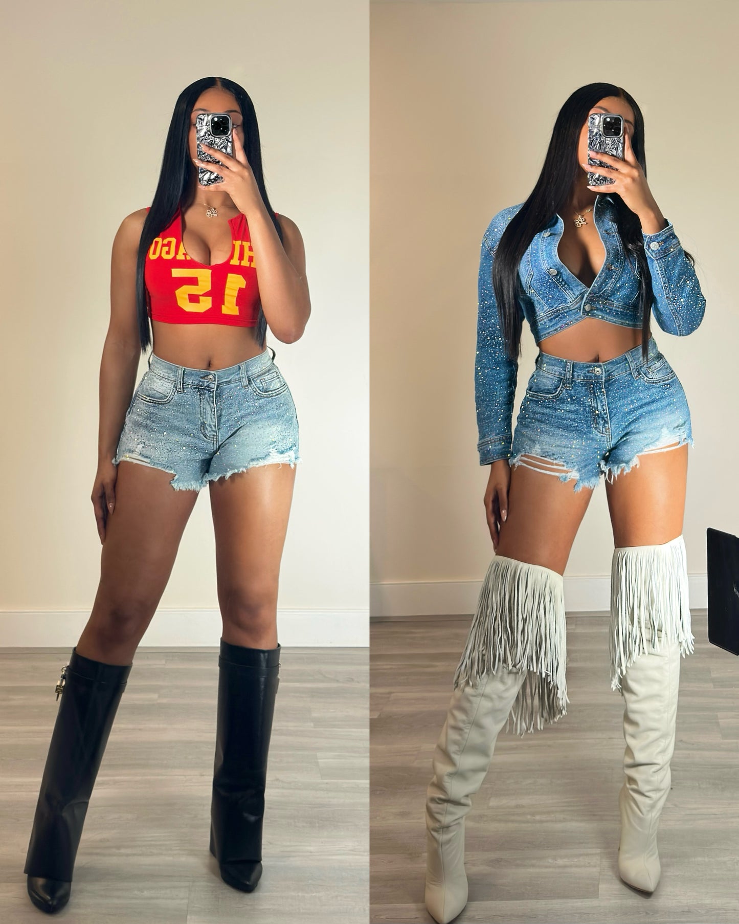 So Dramatic Rhinestone Denim Shorts