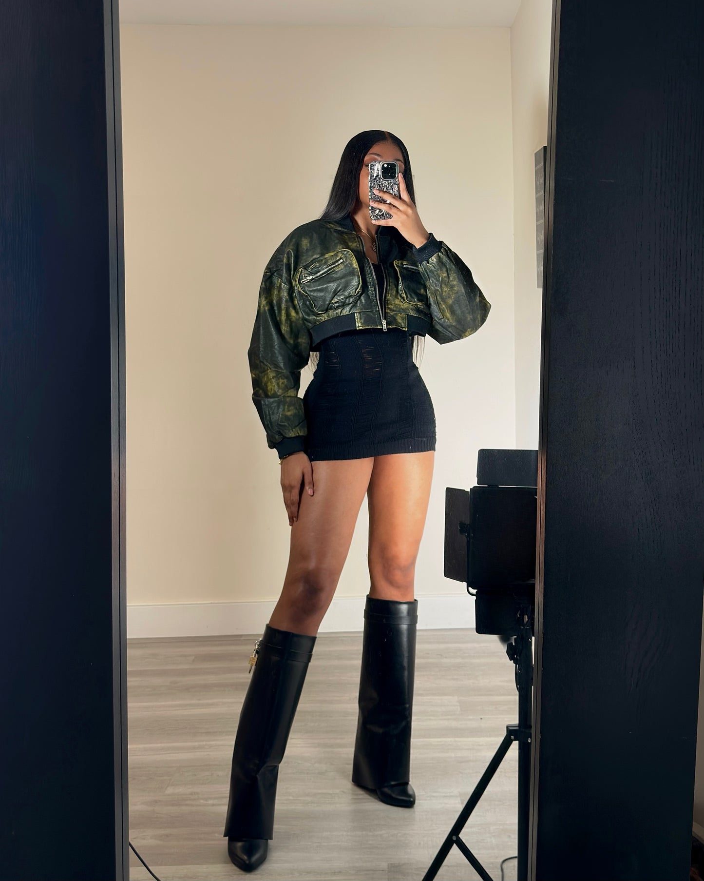 Faux Leather Cropped Jacket