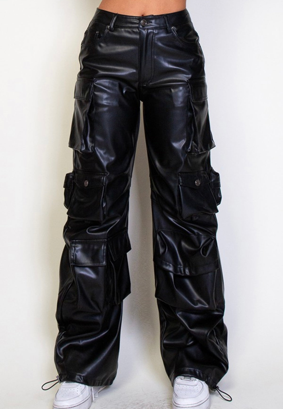 Vegan Leather Cargos Pants