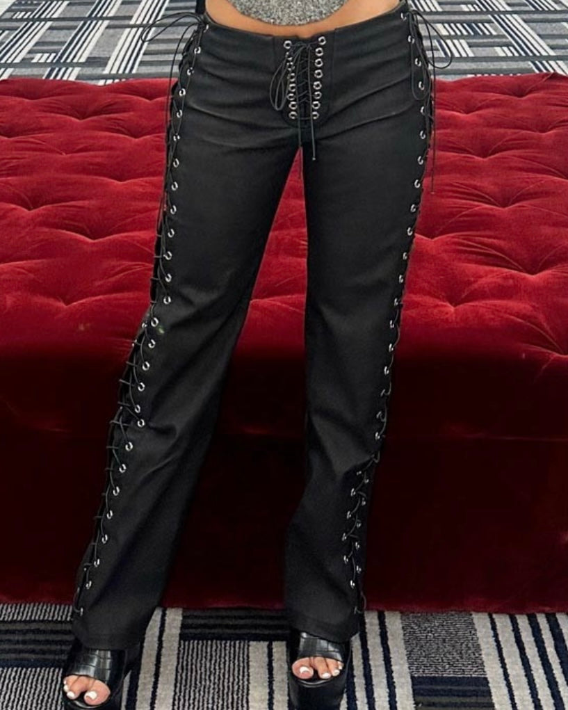 Lace Up Faux Leather Pants