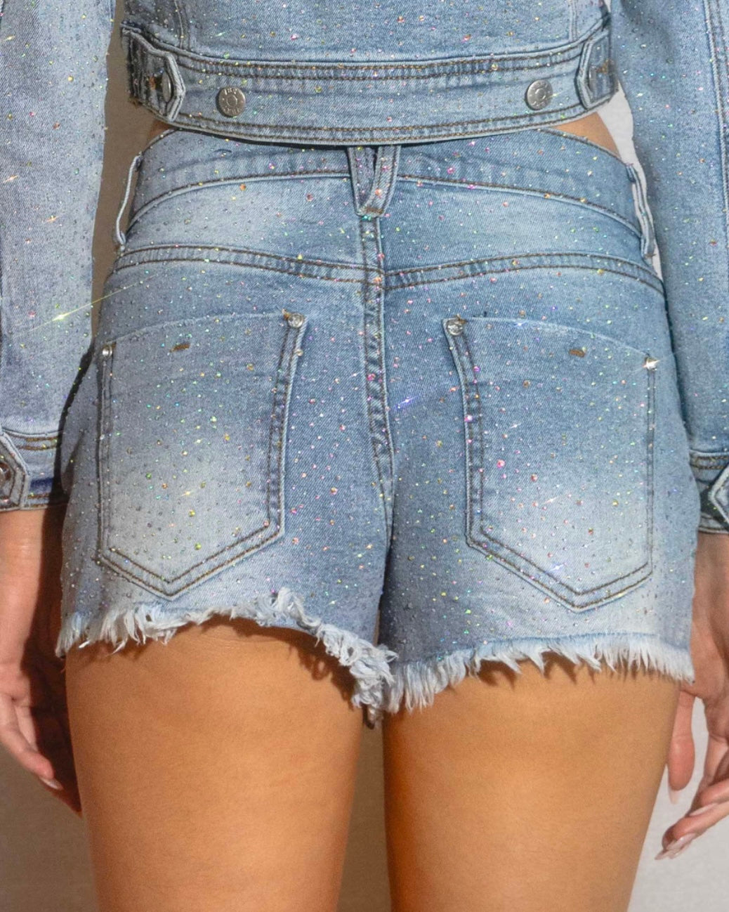 So Dramatic Rhinestone Denim Shorts
