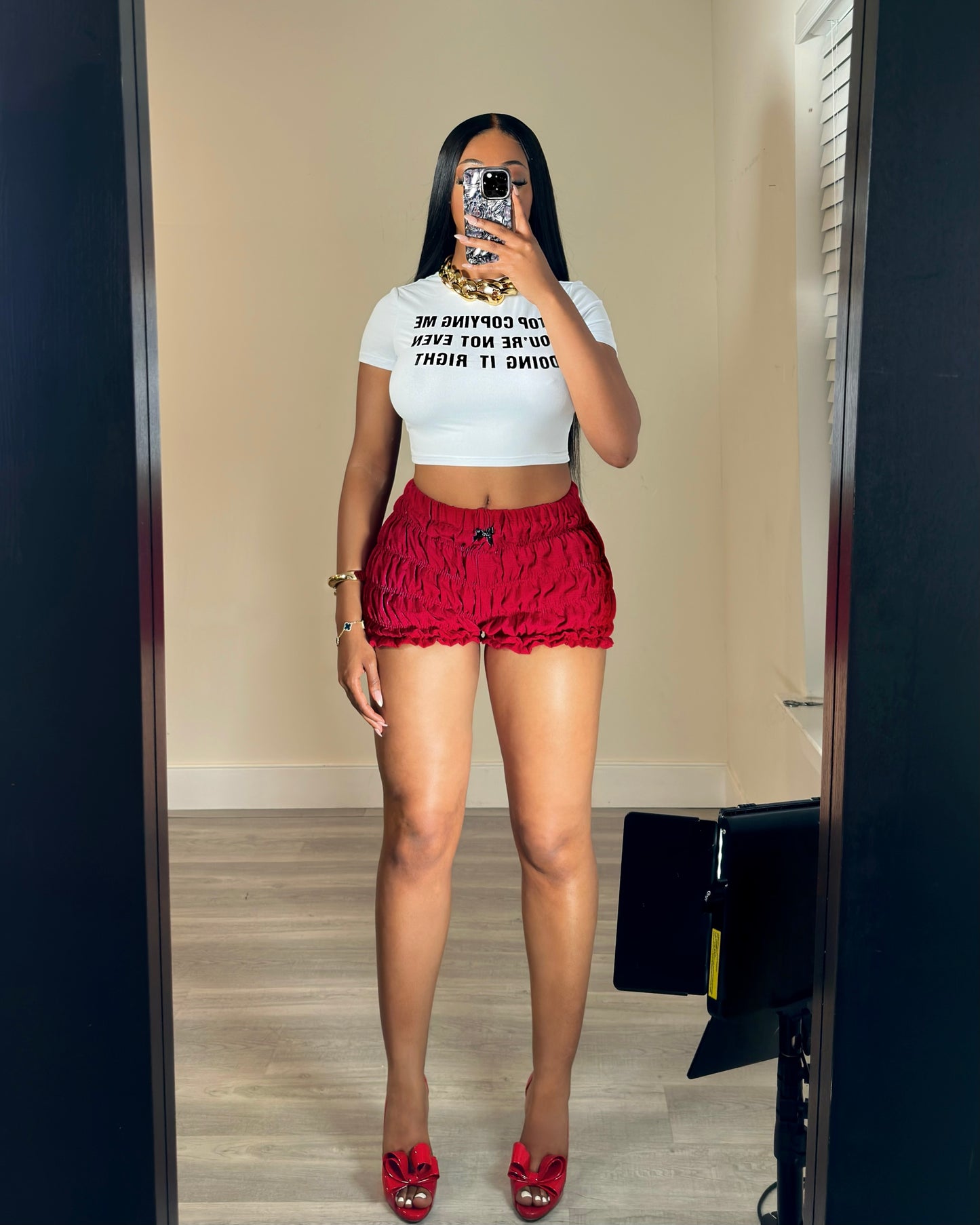 Red Roses Ruched Shorts