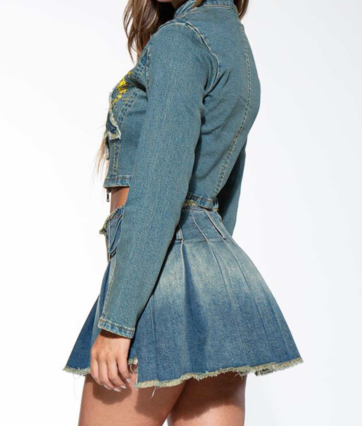Pleated Denim Mini Skirt